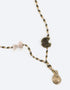Long 3 colors braided yarn necklace with copper bell pendant and tassels